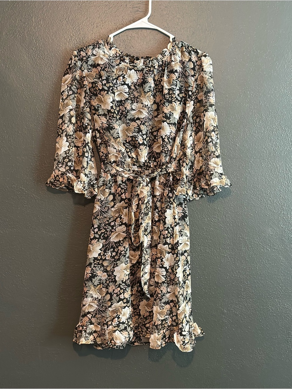 Hayden Black Floral Dress with Waist Tie